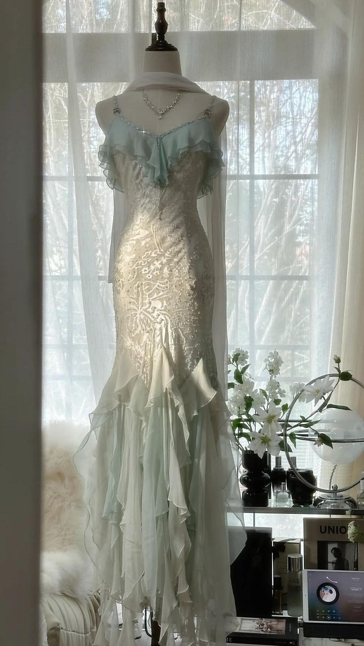 Gentle Mermaid Spaghetti Strap Mint Green Chiffon Long Prom Dress Graduation Prom Dress DP1961