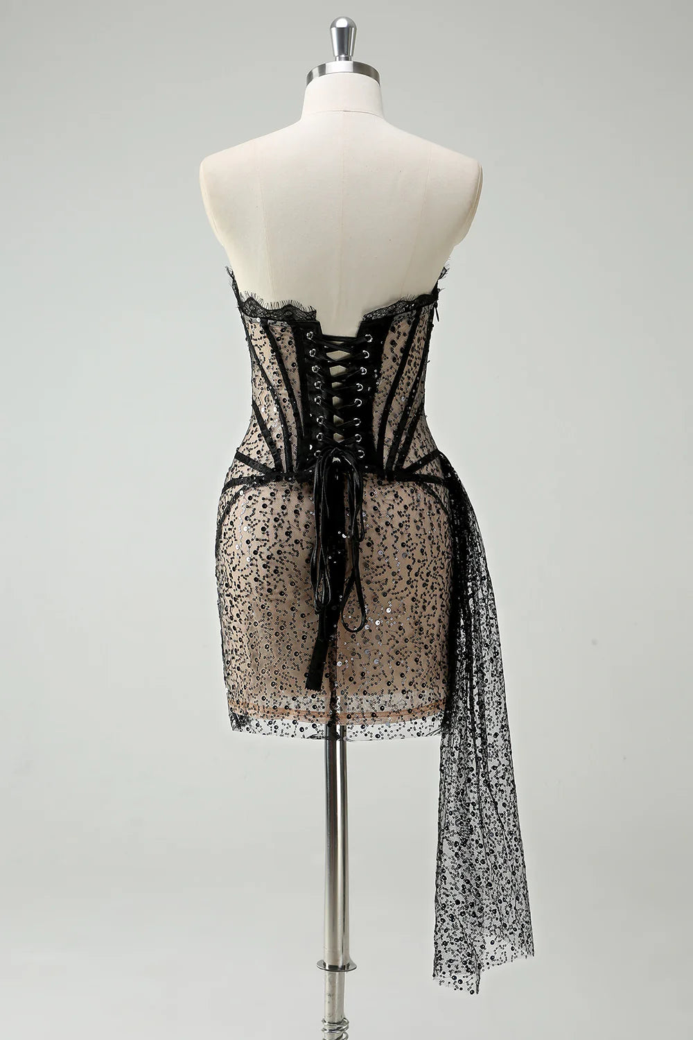 Sexy Sheath Strapless Corset Black Lace Short Birthday Dress Evening Dress DP1453