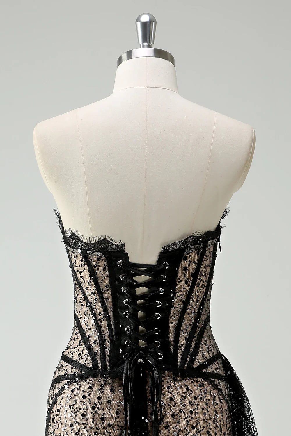 Sexy Sheath Strapless Corset Black Lace Short Birthday Dress Evening Dress DP1453