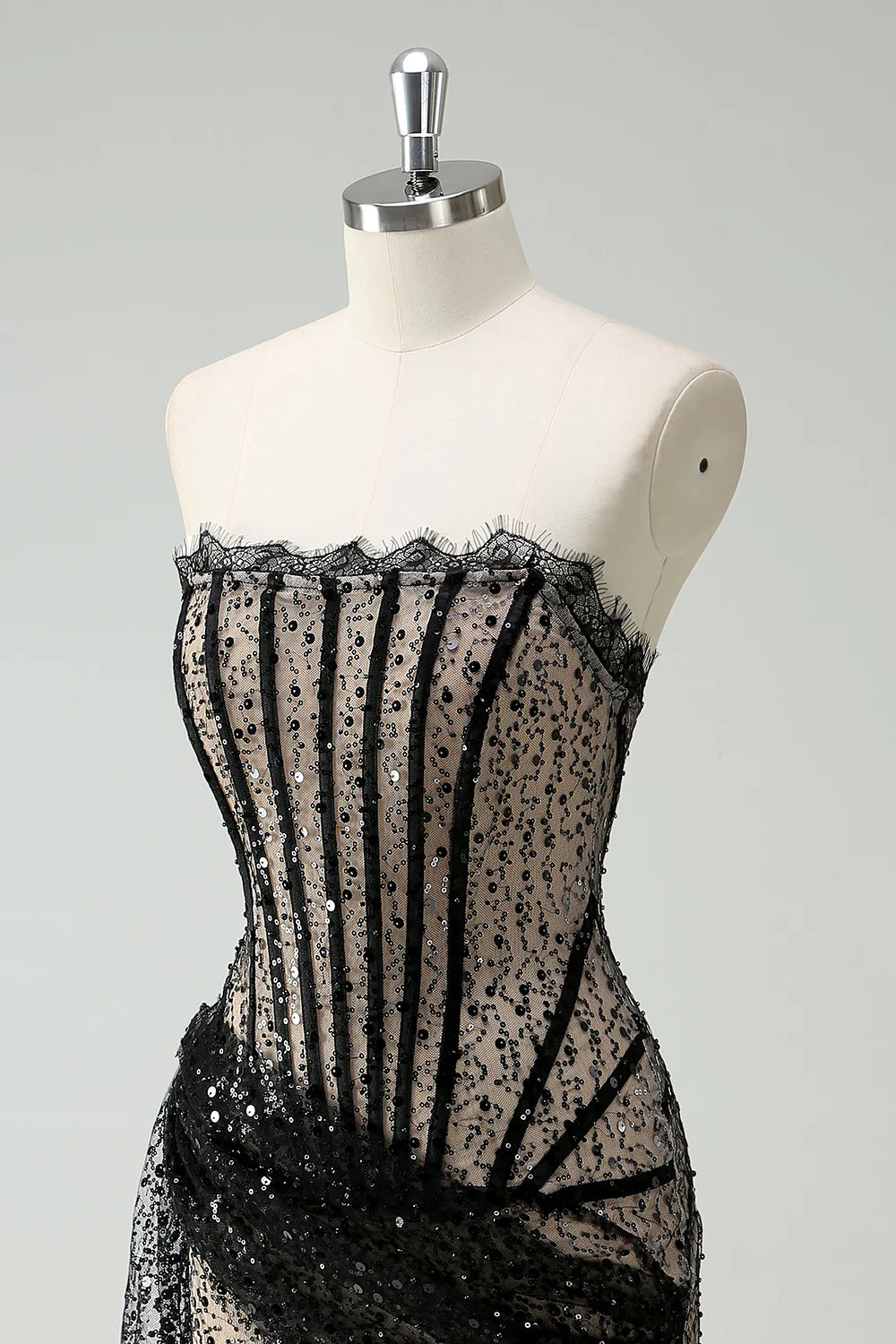 Sexy Sheath Strapless Corset Black Lace Short Birthday Dress Evening Dress DP1453
