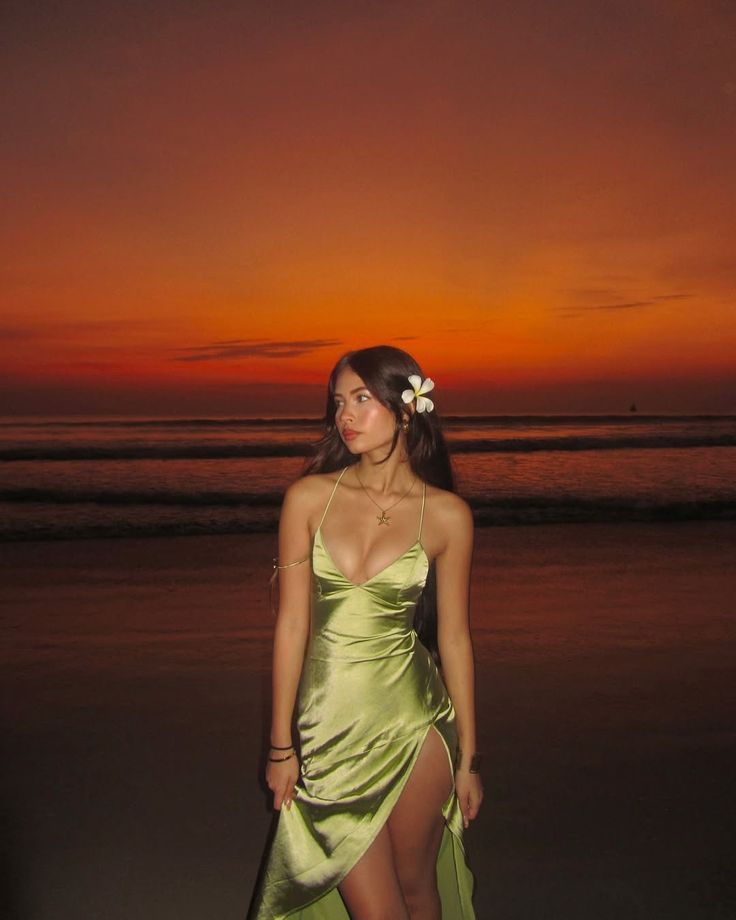 Simple Green Mermaid Spaghetti Strap Chiffon Satin Prom Dress Vacation Dress DP3982