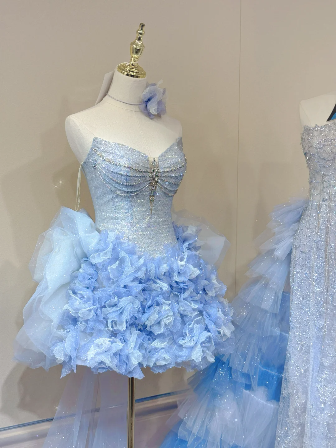 Gorgeous A Line Strapless Rhinestone Sequin Tulle Short Homecoming Dress Cocktail Dress DP2641