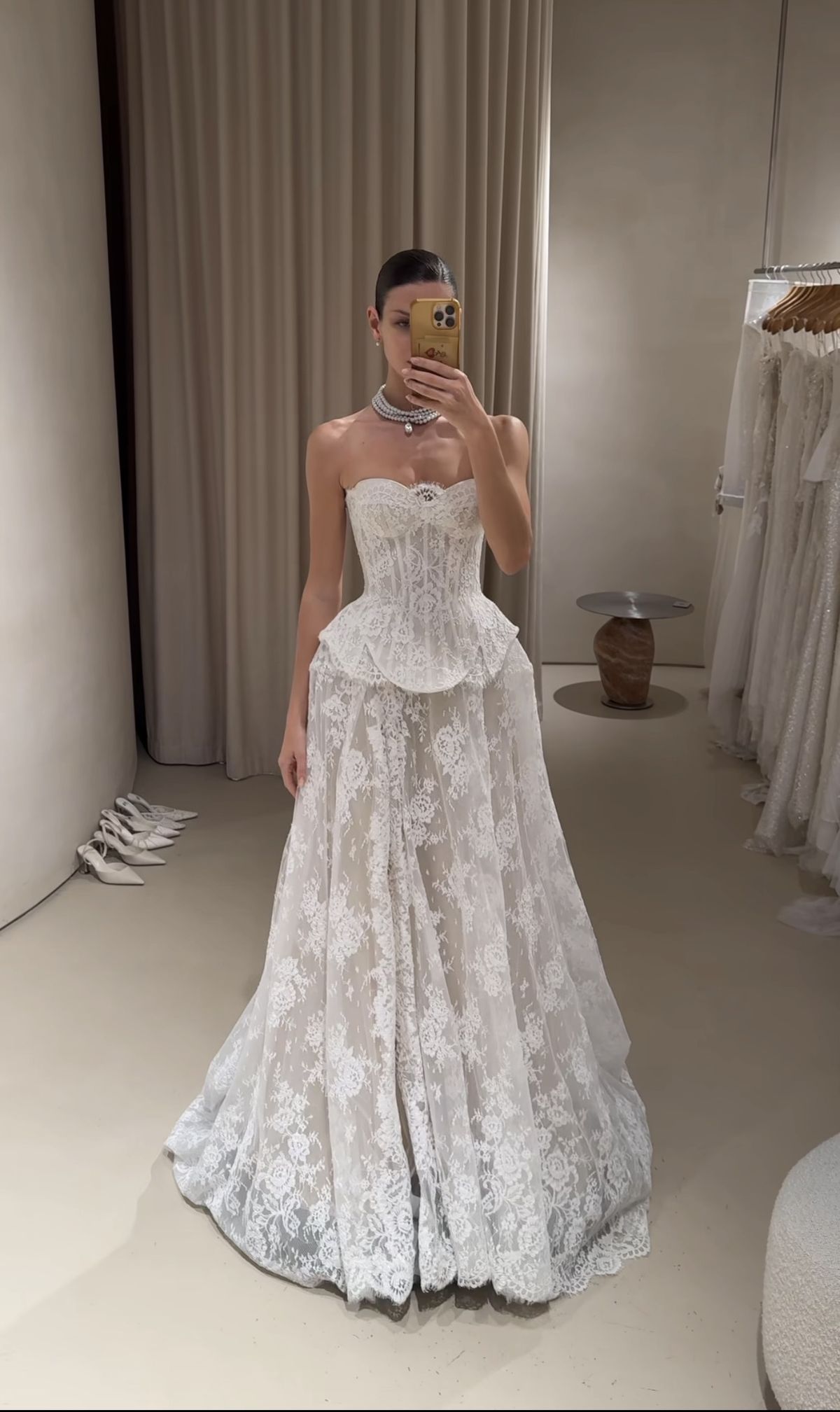 White A Line Sweetheart Neck Lace Long Prom Dress Wedding Dress DP8015
