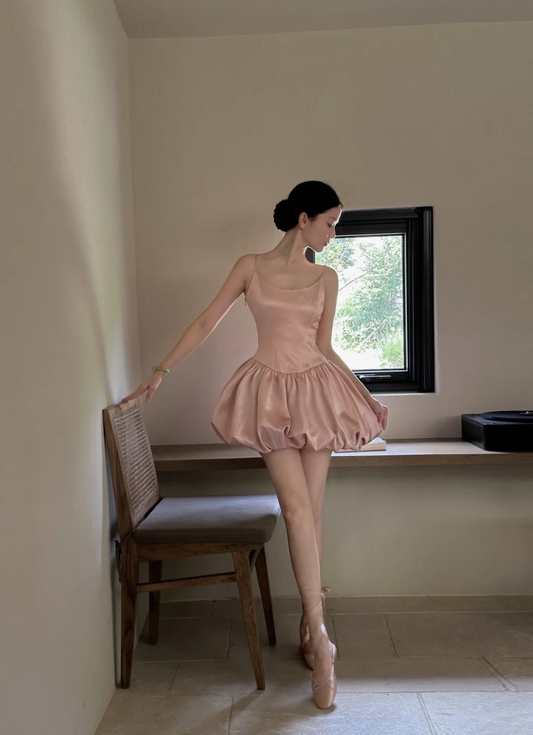 Cute Pink A Line Spaghetti Strap Satin Short Homecoming Dress Cocktail Dress DP2710