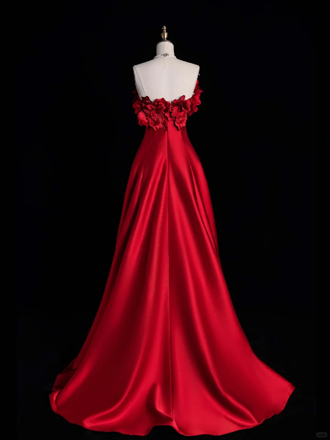 New A Line Strapless Red Flower Satin Long Prom Dress Graduation Prom Dress DP2266