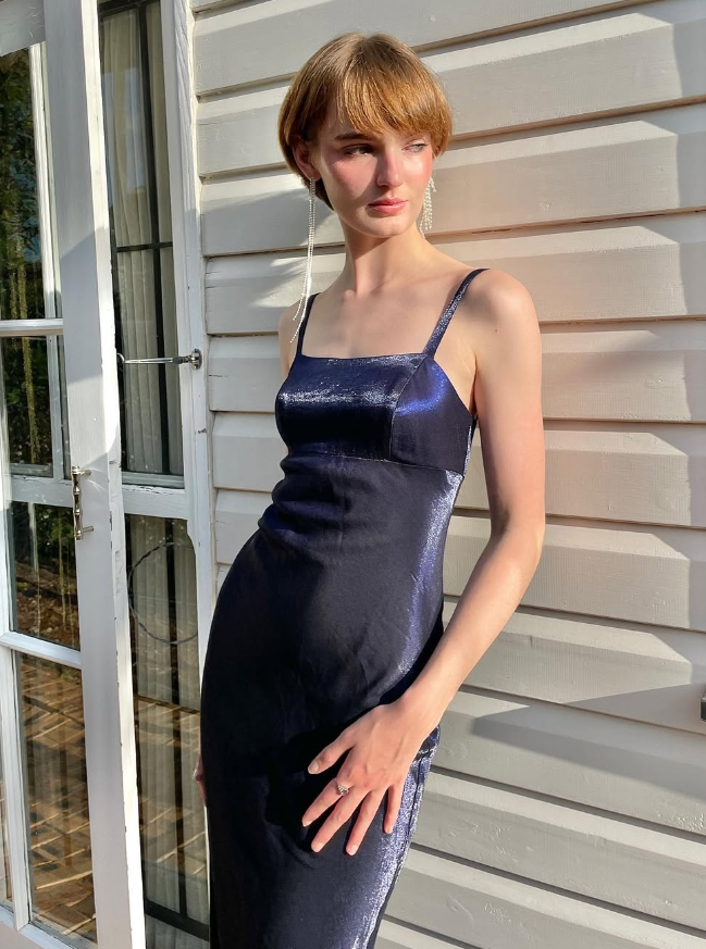 Simple Sheath Spaghetti Strap Navy Blue Satin Long Prom Dress Graduation Prom Dress DP2203