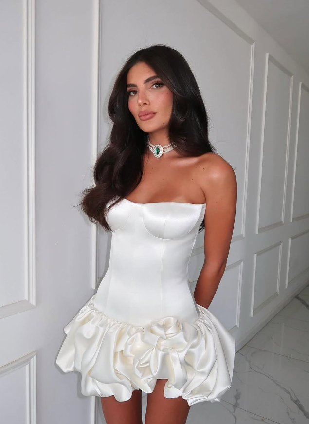 Simple White A Line Strapless Satin Short Homecoming Dress Birthday Dress DP2977