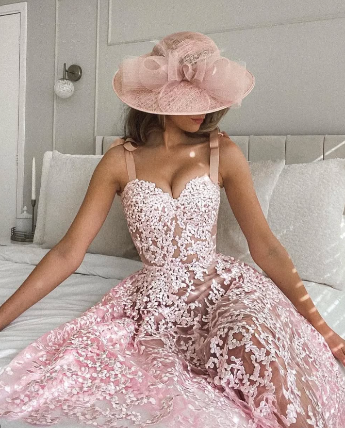 Princess A Line Straps Appliques Pink Tulle Prom Dress Evening Dress DP1720