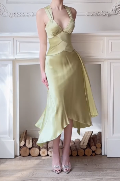 Light Green Mermaid Straps Satin Open Back Prom Dress Evening Dress DP3618