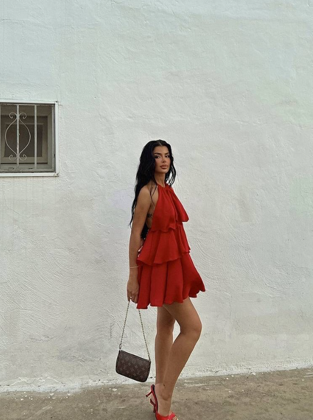 Cute A Line Halter Tiered Red Chiffon Short Homecoming Dress Birthday Dress DP1681