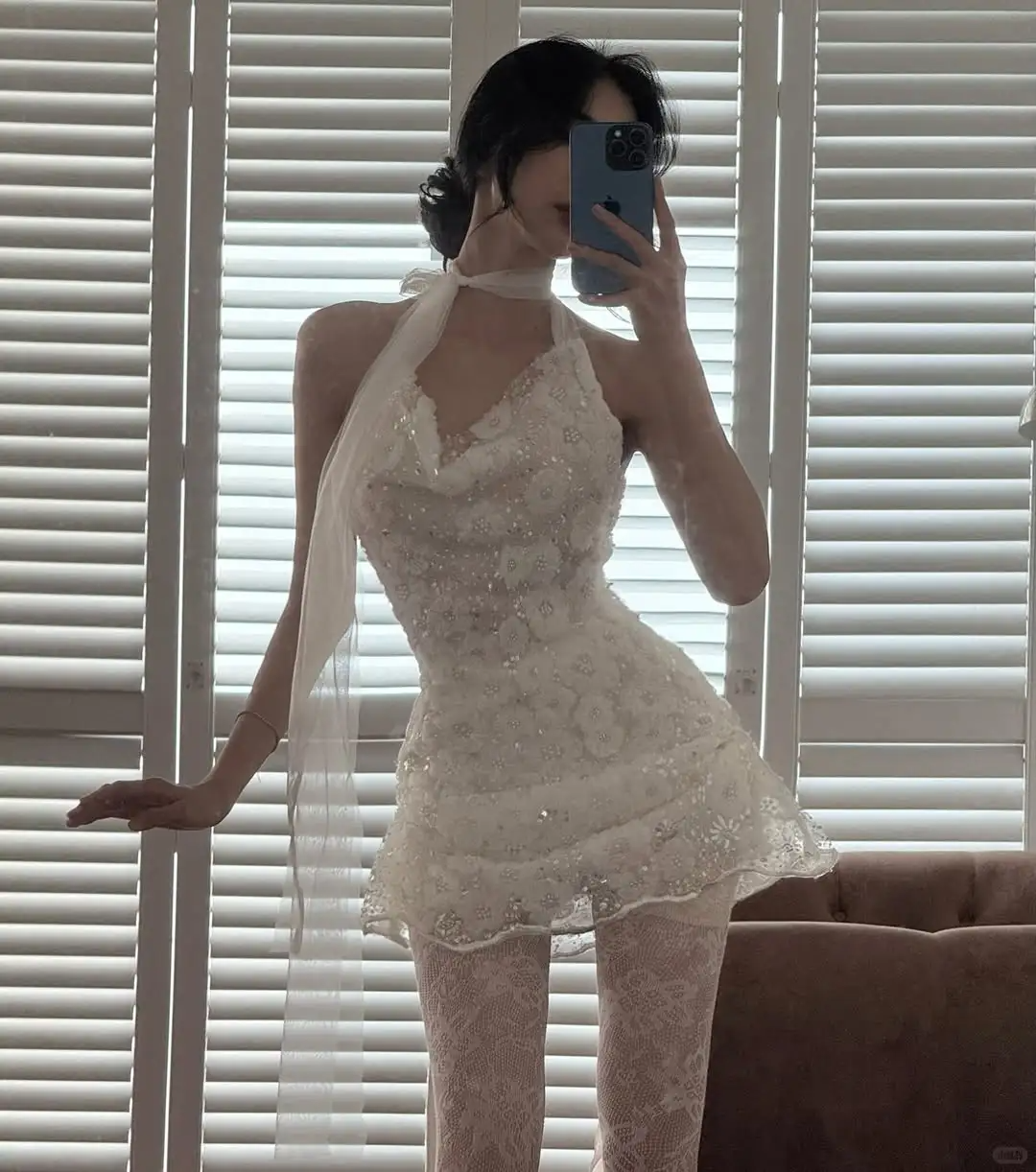 Gorgeous A Line Halter 3D Flower White Tulle Short Homecoming Dress DP2823