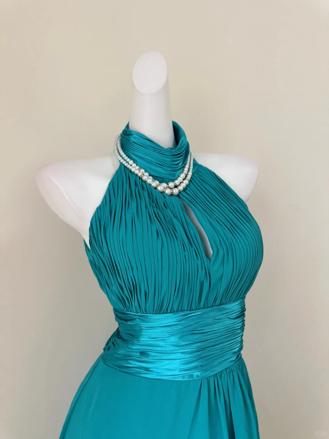 Vintage A Line Halter Lake Blue Elegant Chiffon Prom Dress Outfits DP5015