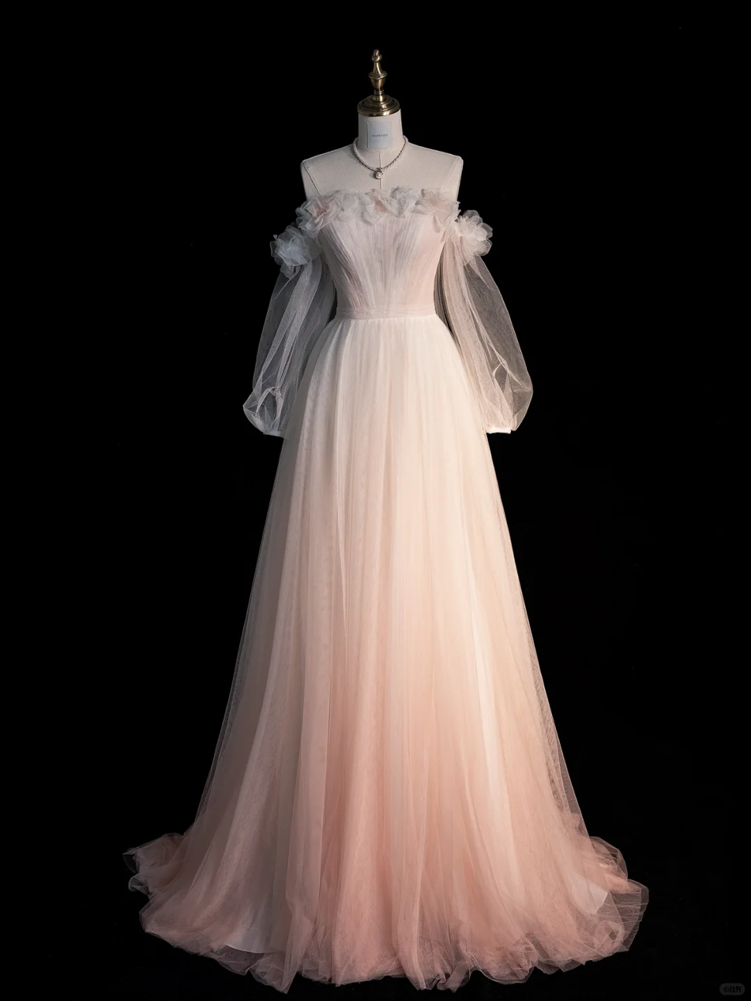 Pink Ombre A Line Long Sleeve Flower Tulle Prom Dress Graduation Prom Dress DP2193