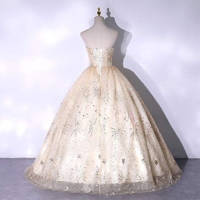 Champagne Ball Gown Strapless Sequins Tulle Quinceanera Dress DP1434