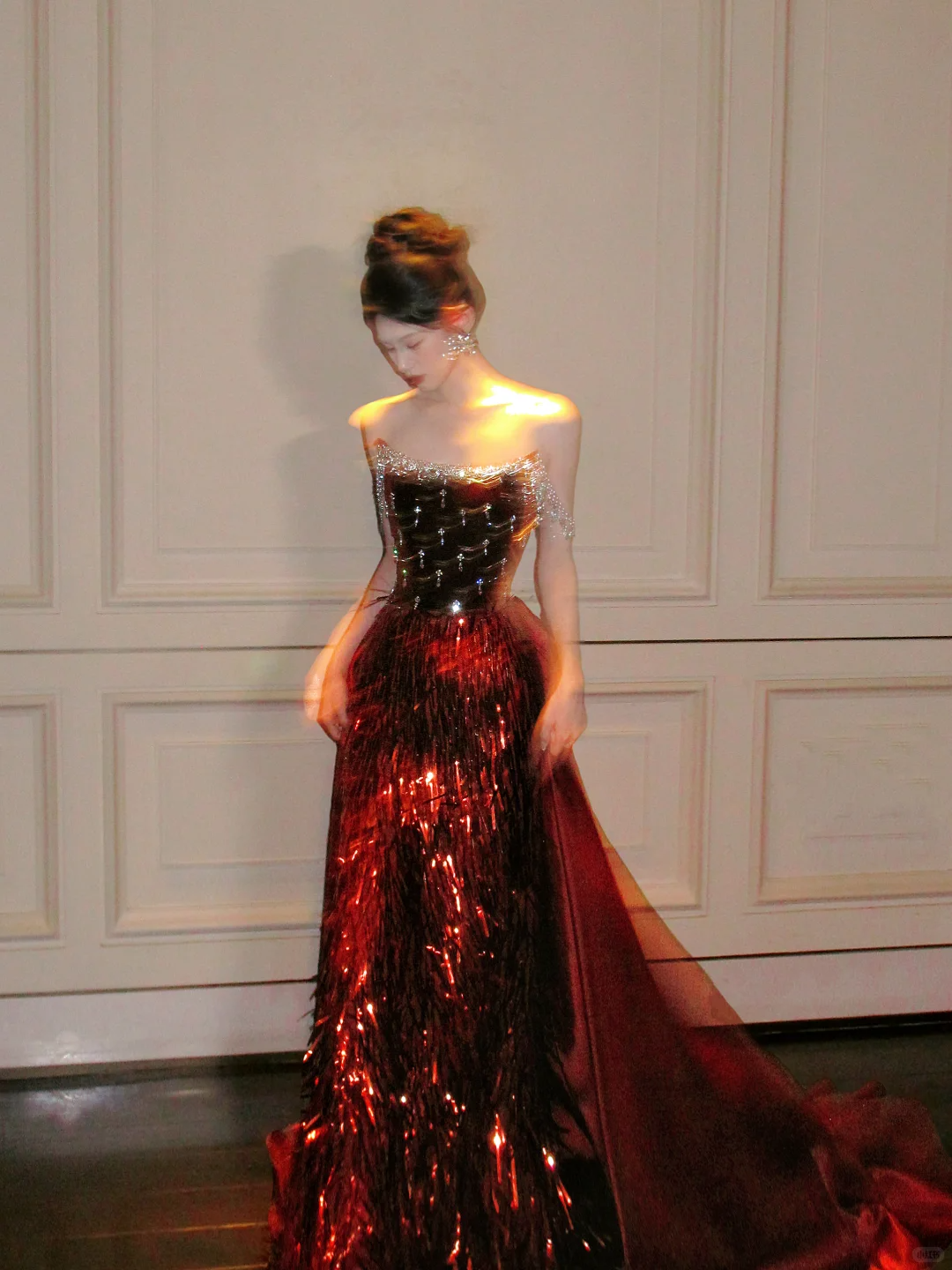 Burgundy A Line Strapless Exquisite Beaded Sequin Tulle Velvet Long Prom Dress Formal Dress DP3333