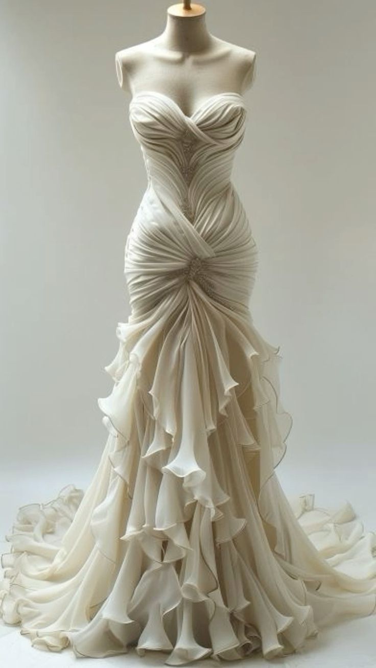 Stunning Mermaid Sweetheart Neck Long Ivory Chiffon Wedding Dresses DP3632
