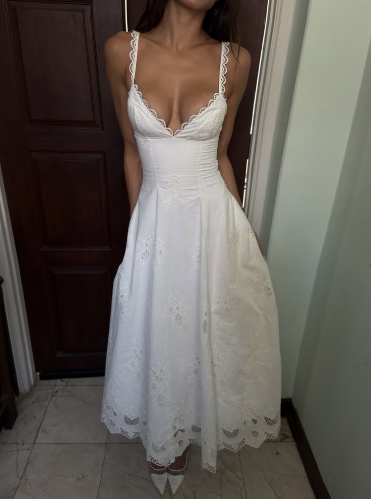 Simple White A Line Spaghetti Strap Lace Satin Prom Dress Evening Dress DP7191