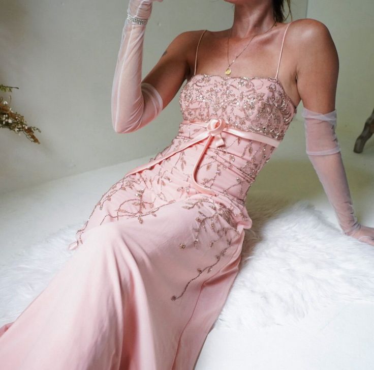 Gorgeous Sheath Spaghetti Strap Beaded Pink Chiffon Long Prom Dress Evening Dress DP2390