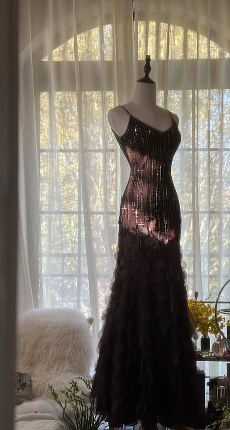 Charming Mermaid Spaghetti Strap Beaded Black Chiffon Long Party Dress Evening Dress DP2310
