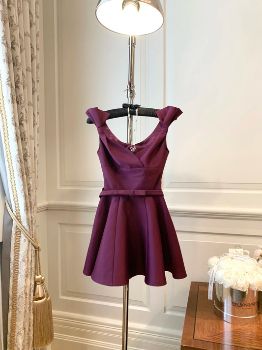 New A Line Straps Bow Satin Short Homecoming Dress Cocktail Dress DP2714