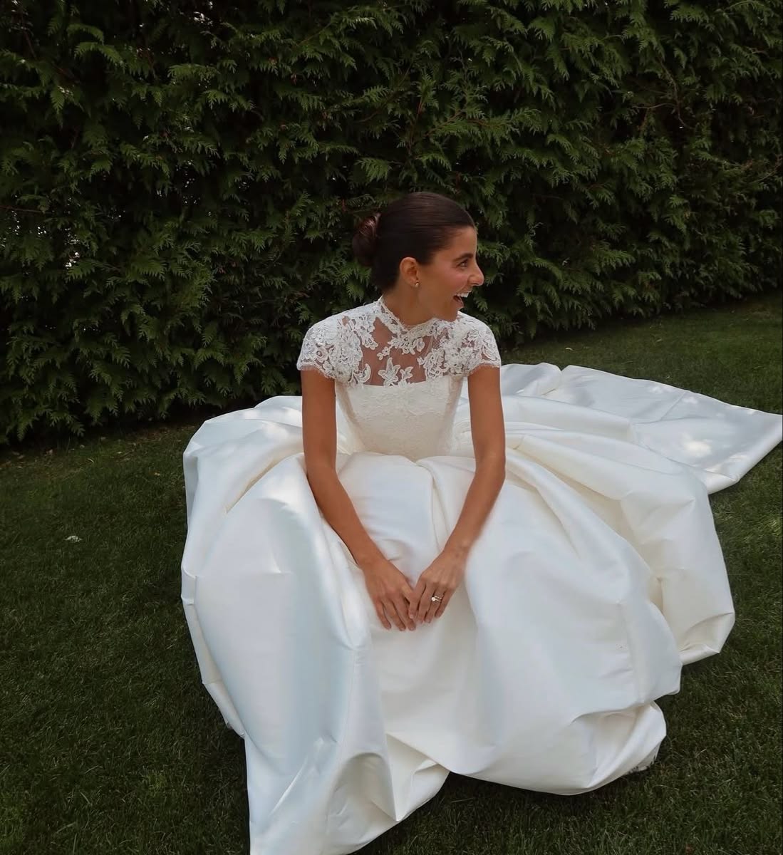 Vintage A Line High Neck White Lace Satin Long Wedding Dress DP8008