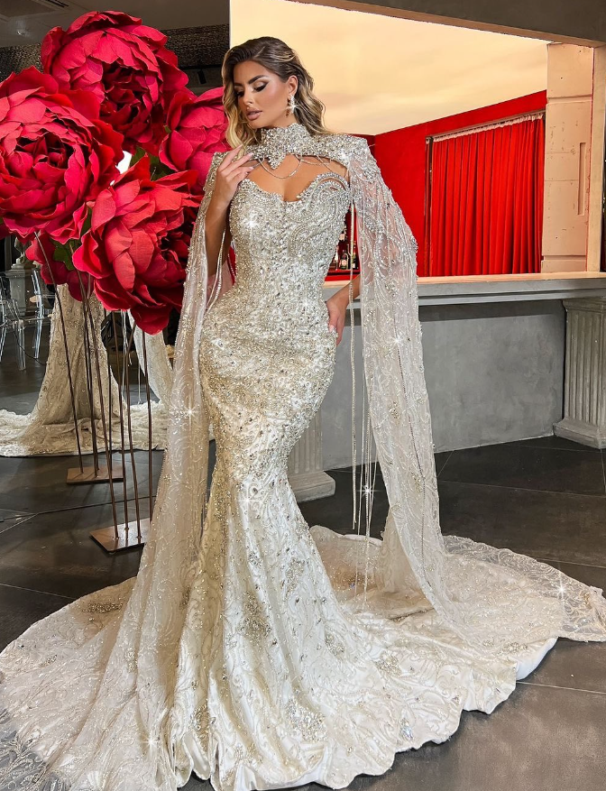 Dazzling Mermaid Sweetheart Neck Shiny Rhinestone White Tulle Prom Dress Evening Dress DP5934