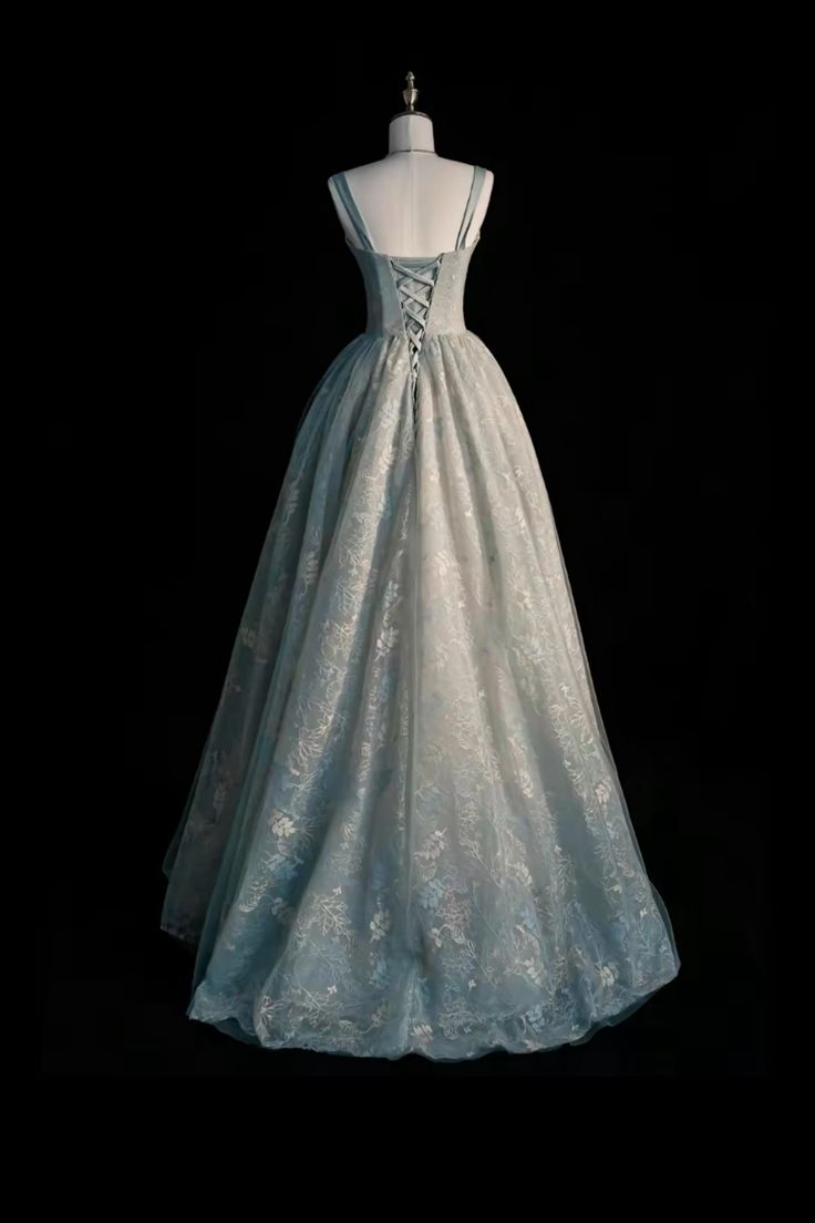 Beautiful Sage Green A Line Long Tulle Lace Prom Dress DP090