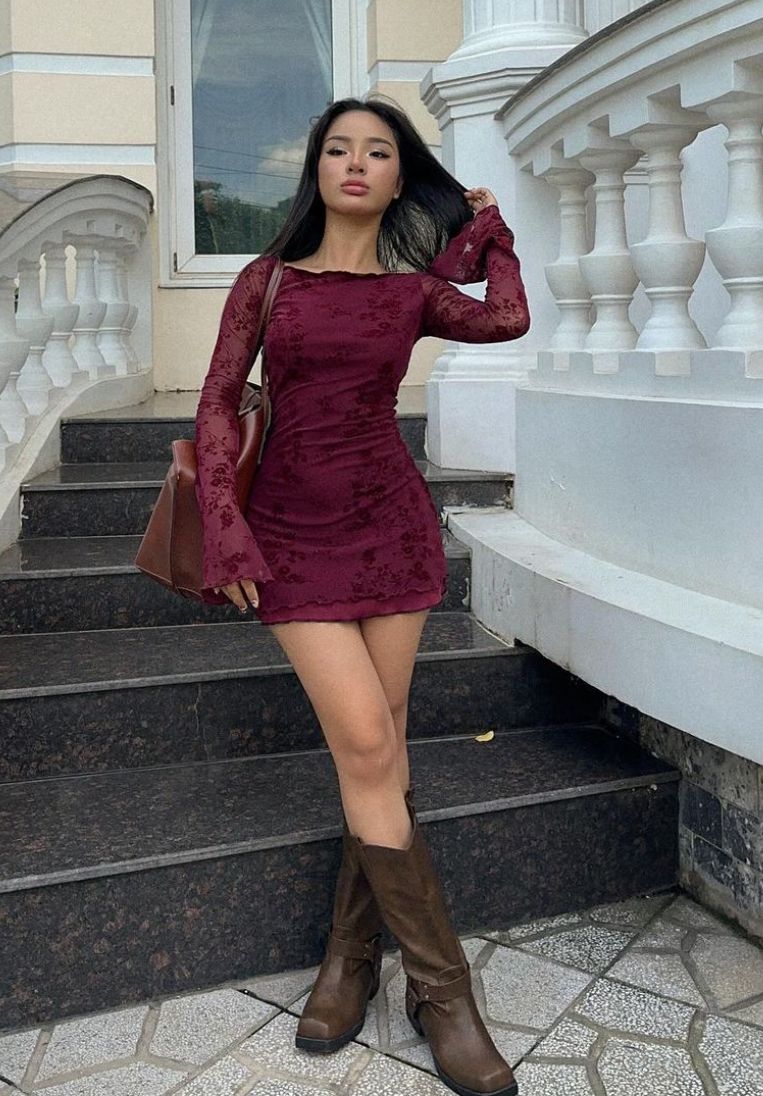 Sexy Burgundy Sheath Print Floral Tulle Party Dresses Homecoming Dress Outfits DP3414