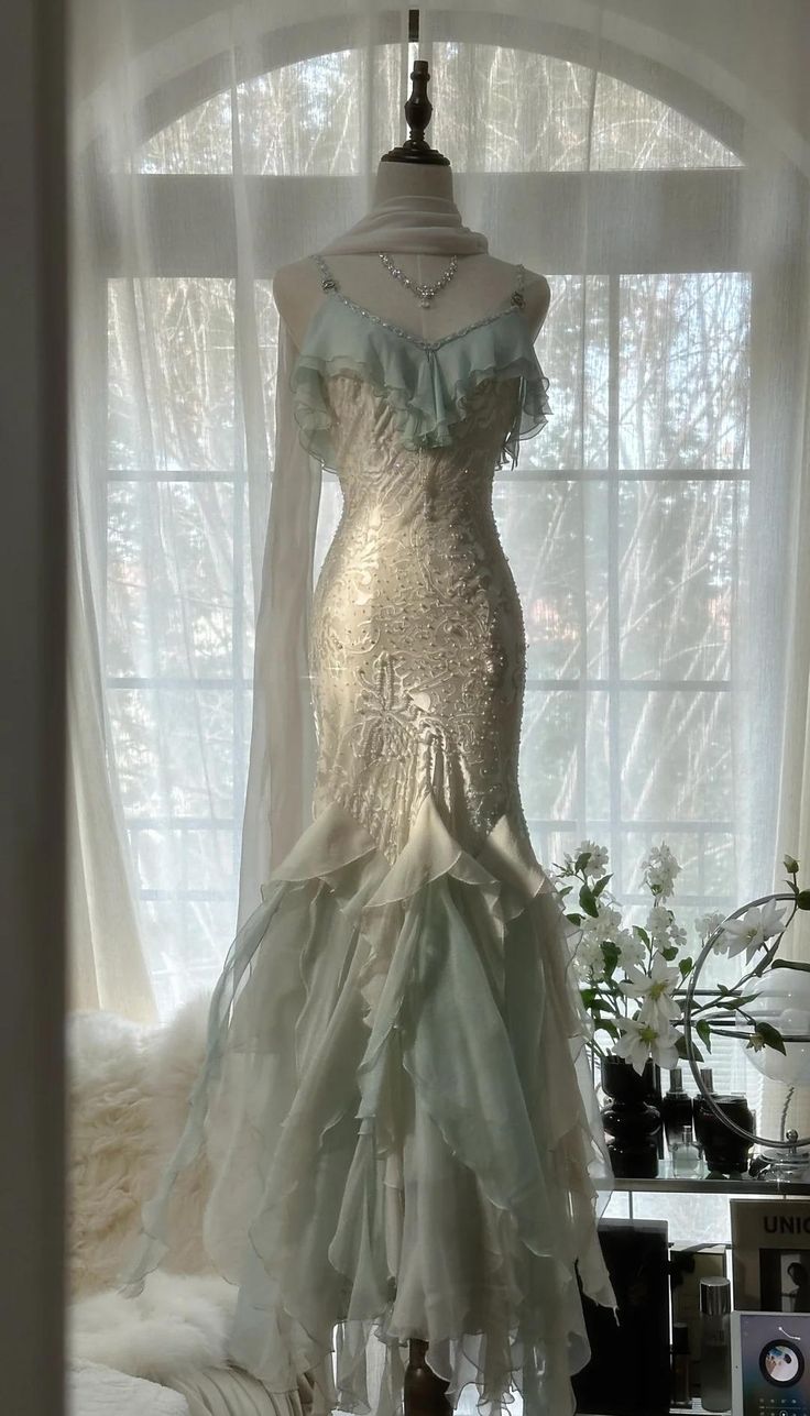 Gentle Mermaid Spaghetti Strap Mint Green Chiffon Long Prom Dress Graduation Prom Dress DP1961
