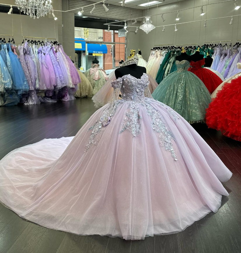 Gorgeous Pink Off the Shoulder Corset Sequin Tulle Ball Gown Sweet 16 Dress Quinceanera Dress DP1840