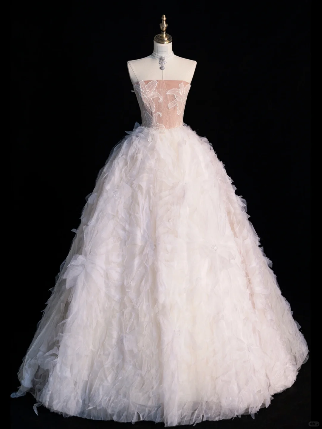 Elegant A Line Strapless Floral Lace Tulle Long Prom Dress Evening Dress DP2141