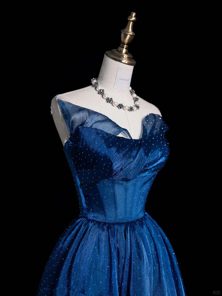 Elegant A Line Strapless Blue Tulle Long Prom Dress Graduation Prom Dress DP4212