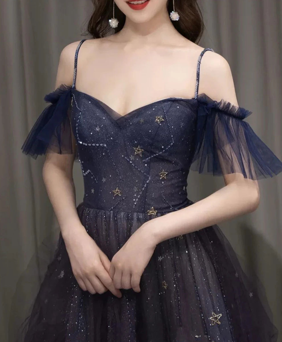 A-line Dark Purple Tulle Long Prom Dress, Purple Formal Party Dresses DP3367