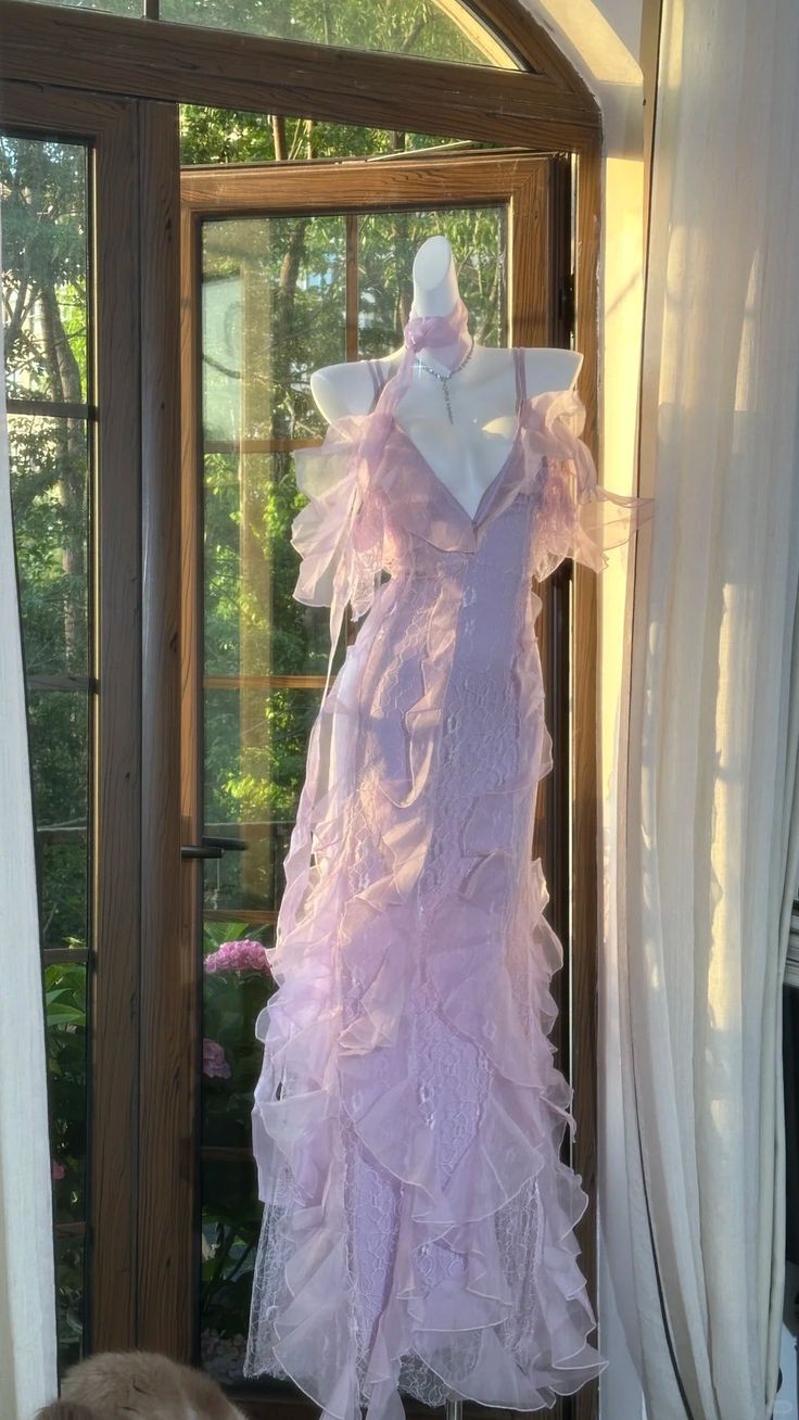 Lilac Romantic Lace Elegant Long Chiffon Ball Gown Party Dress Date Dress DP2911