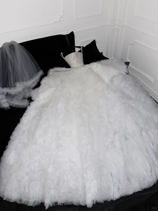 Elegant A Line Strapless Embroidery White Satin Tulle Long Sweep Prom Dress Wedding Dress DP2572