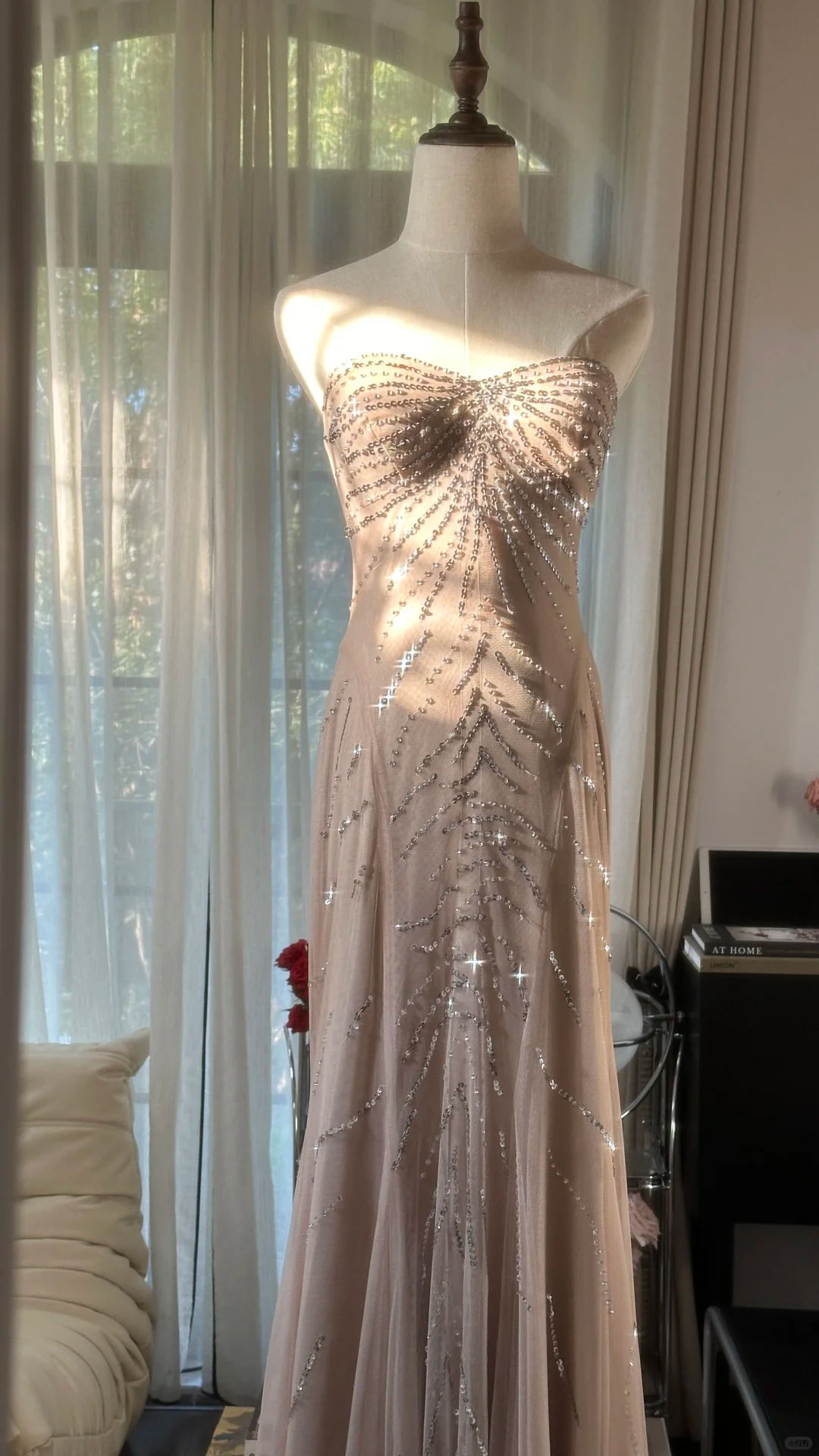Elegant Mermaid Strapless Sequin Chiffon Long Party Dress Wedding Guest Dress DP2480