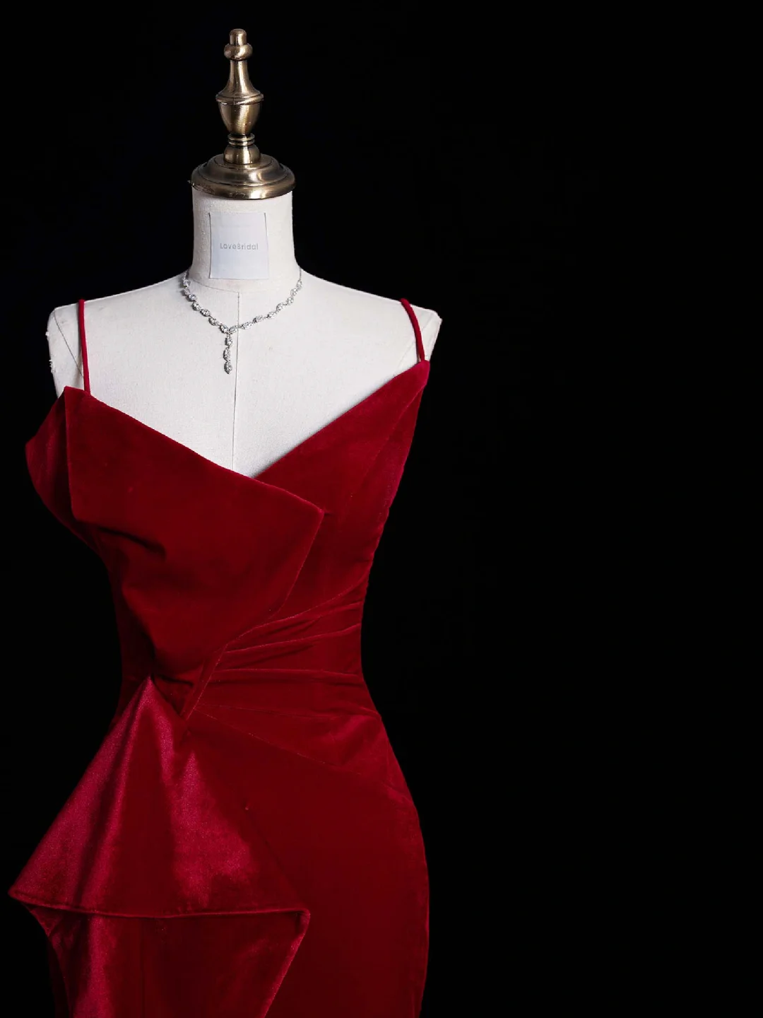 New Mermaid Spaghetti Strap Burgundy Velvet Long Evening Dress Party Dress DP2293