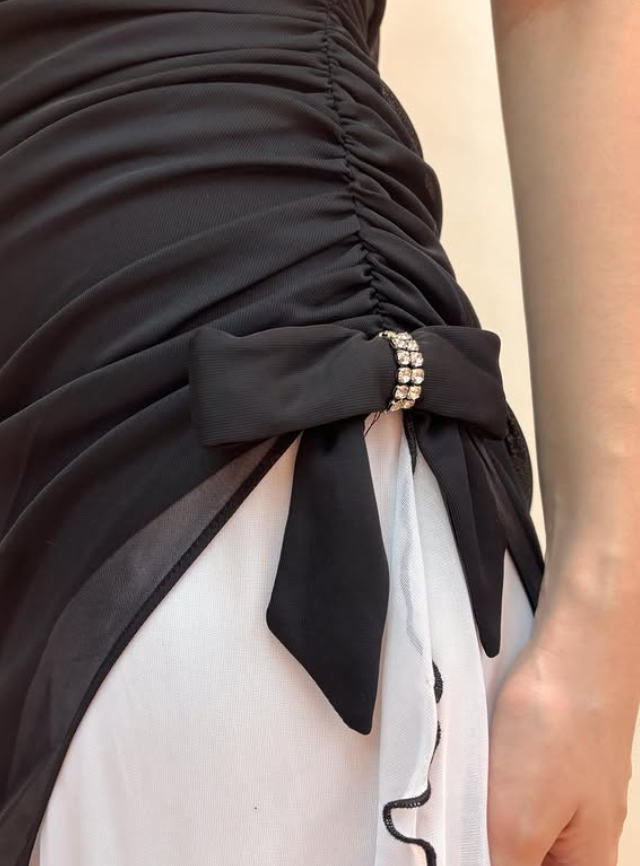 Vintage Black-white A Line Straps Chiffon Prom Dress Evening Dress Date Dress DP5271