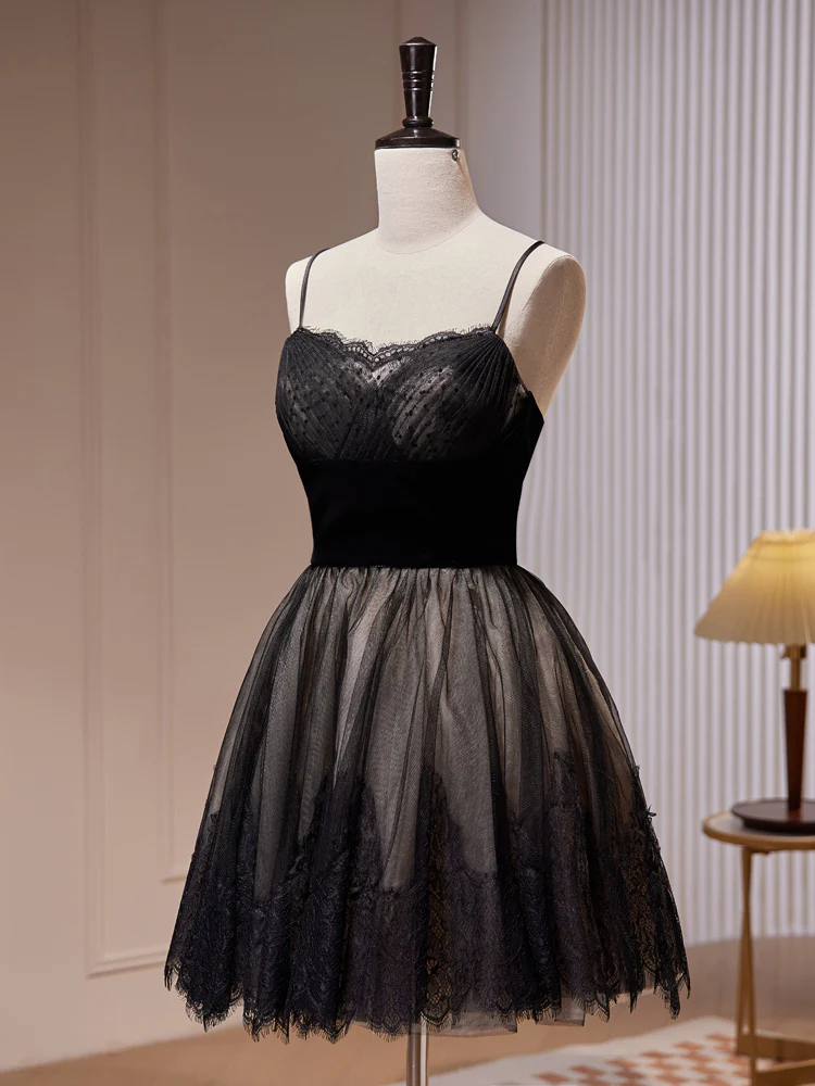 Sexy Black Lace Tulle Short Prom Dress Homecoming Dress DP420