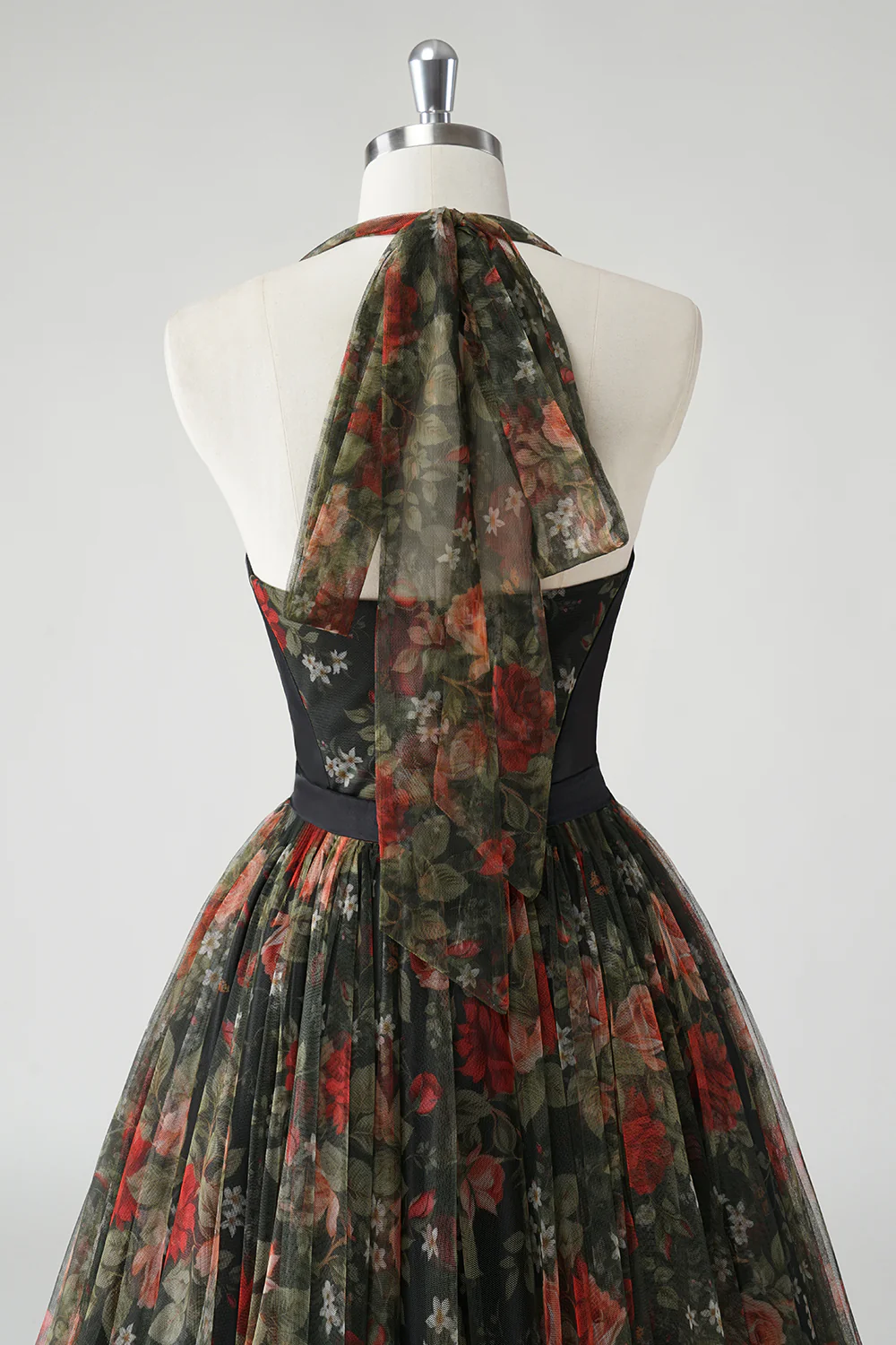 Vintage A Line Halter Print Floral Chiffon Long Prom Dress Evening Dress DP1480
