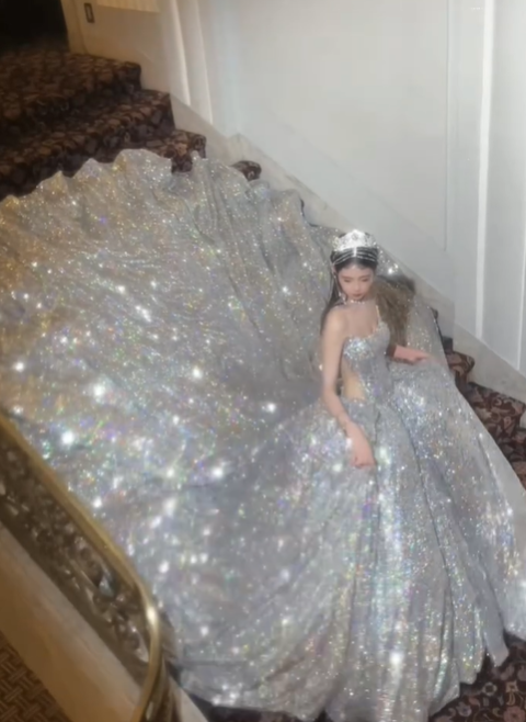 Shiny A Line Strapless Silver Sequin Long Prom Dress Graduation Prom Dress DP1971