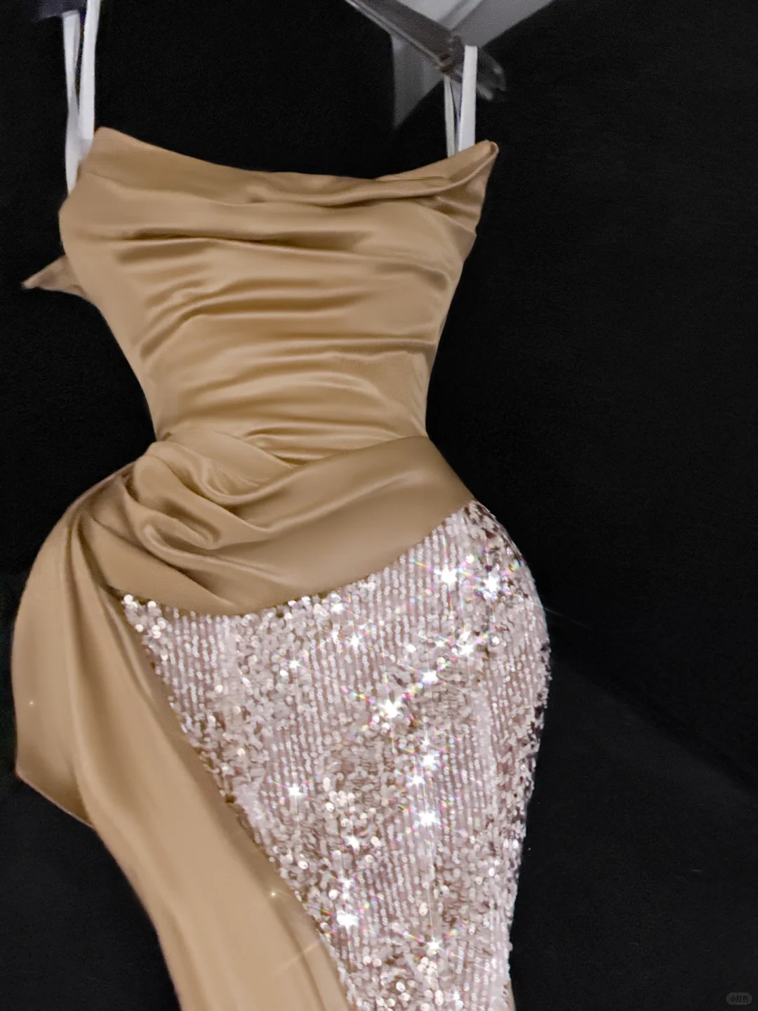 Khaki Mermaid Strapless Sequin Satin Long Prom Dress Evening Dress DP2556