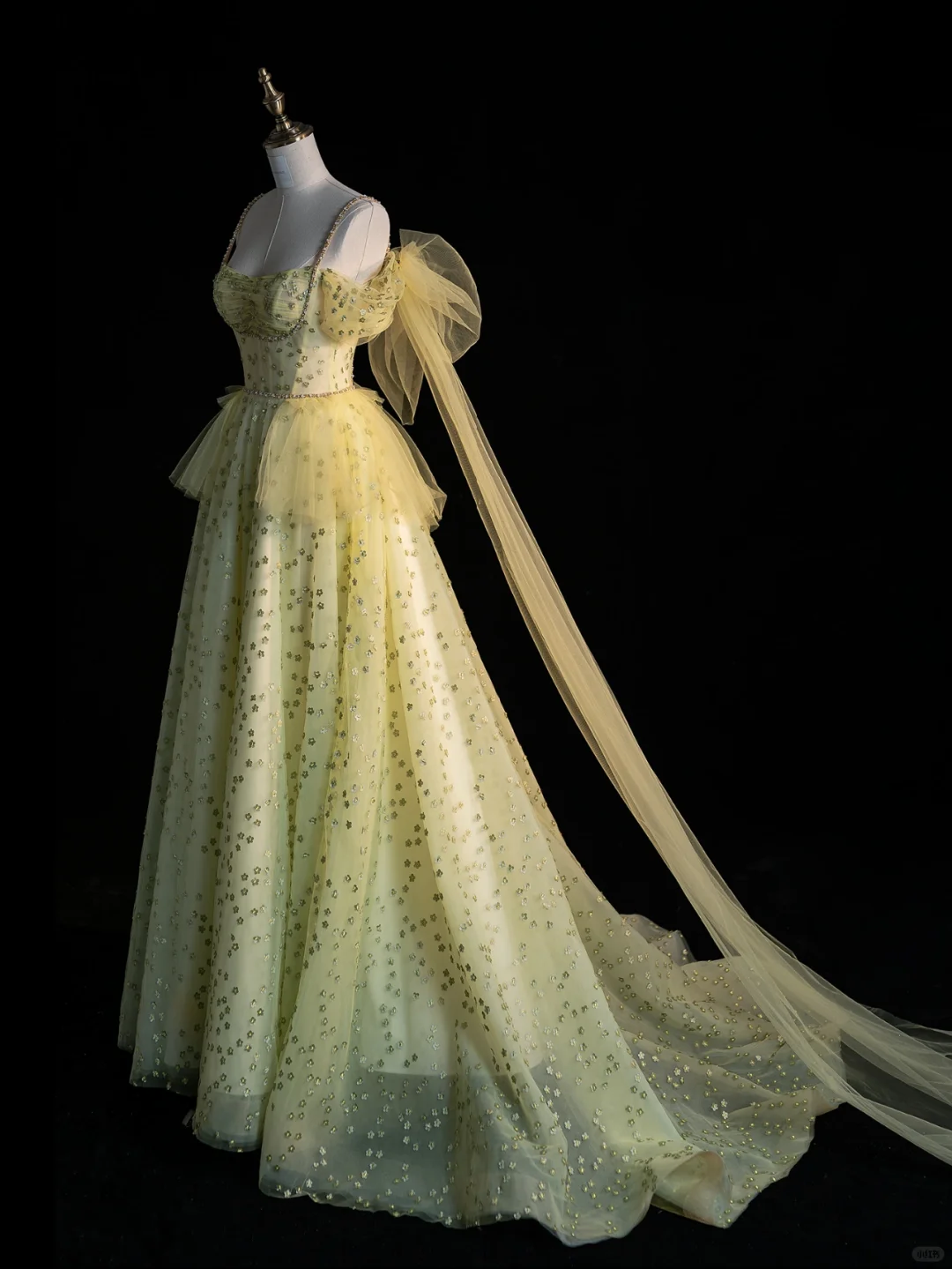 Unique A Line Off the Shoulder Flower Yellow Tulle Evening Dress Party Dress DP2292