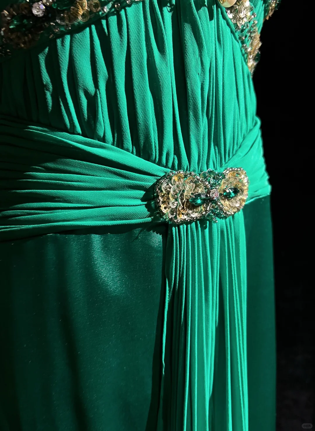 Vintage V Neck Beaded Hunter Green Satin Chiffon Long Prom Dress Party Dress DP2768