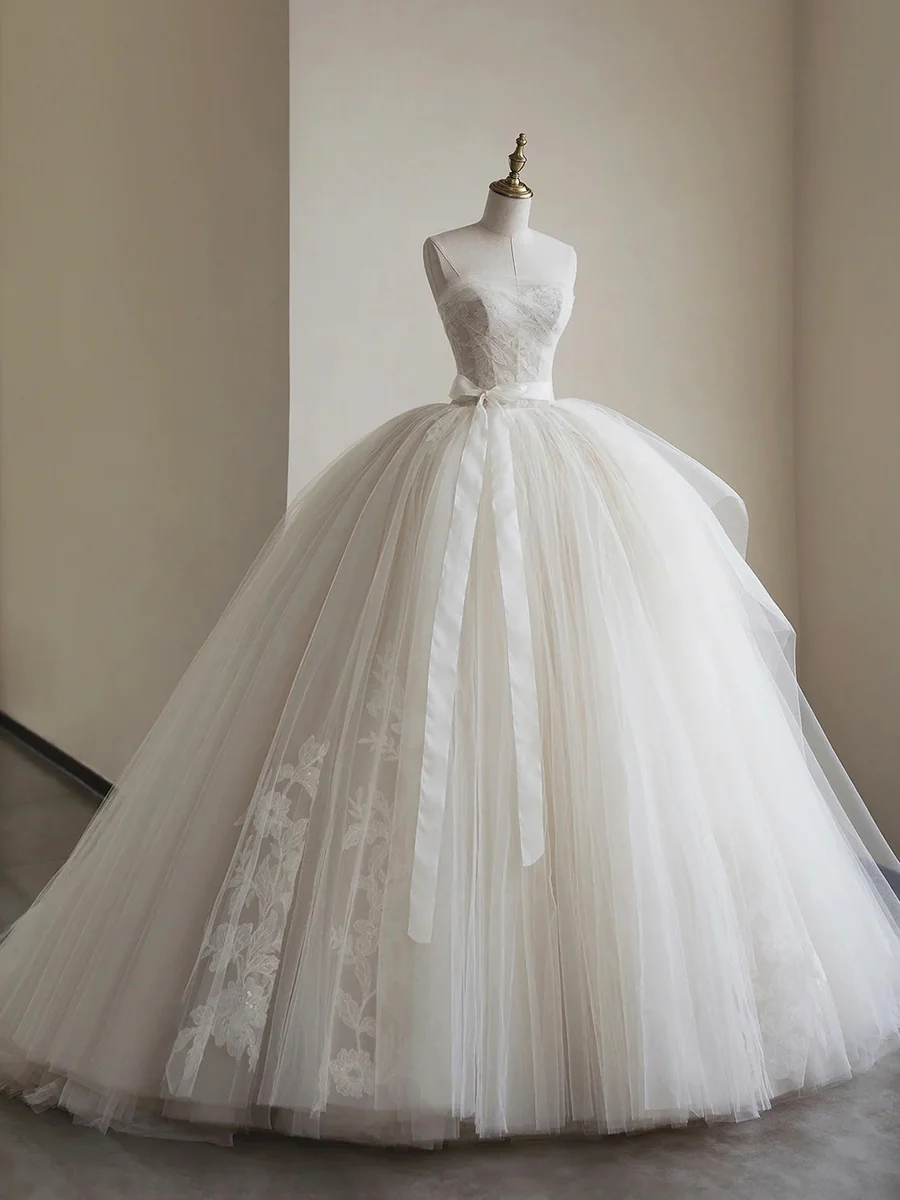 White Ball Gown Tulle Sweetheart Long Prom Dress Beautiful Formal Wedding Dress Sweet 16 Dress DP325