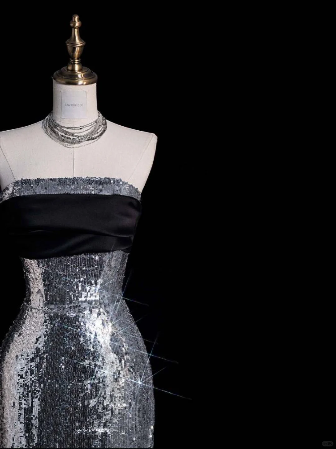 Shiny Sheath Strapless Silver Sequin Black Satin Bow Long Prom Dress Graduation Prom Dress DP2270