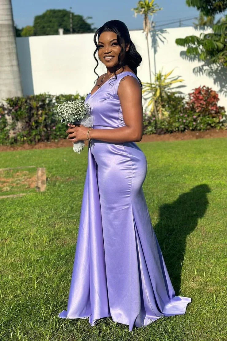 One Shoulder Lavender Sheath Long Bridesmaid Dress DP5562