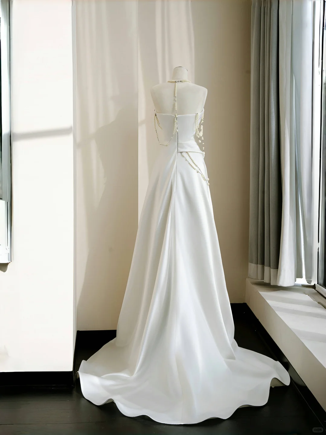 Elegant A Line Strapless Pearl White Satin Long Evening Dress Party Dress DP2295