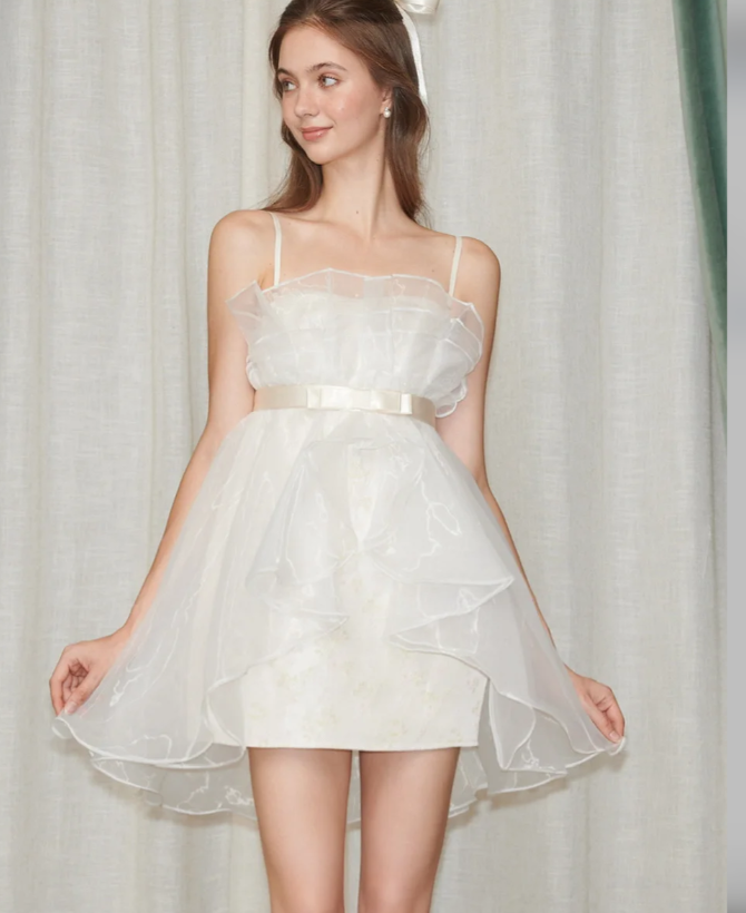 Fairy A Line Straps White Organza Satin Short Homecoming Dress Cocktail Dress DP2634