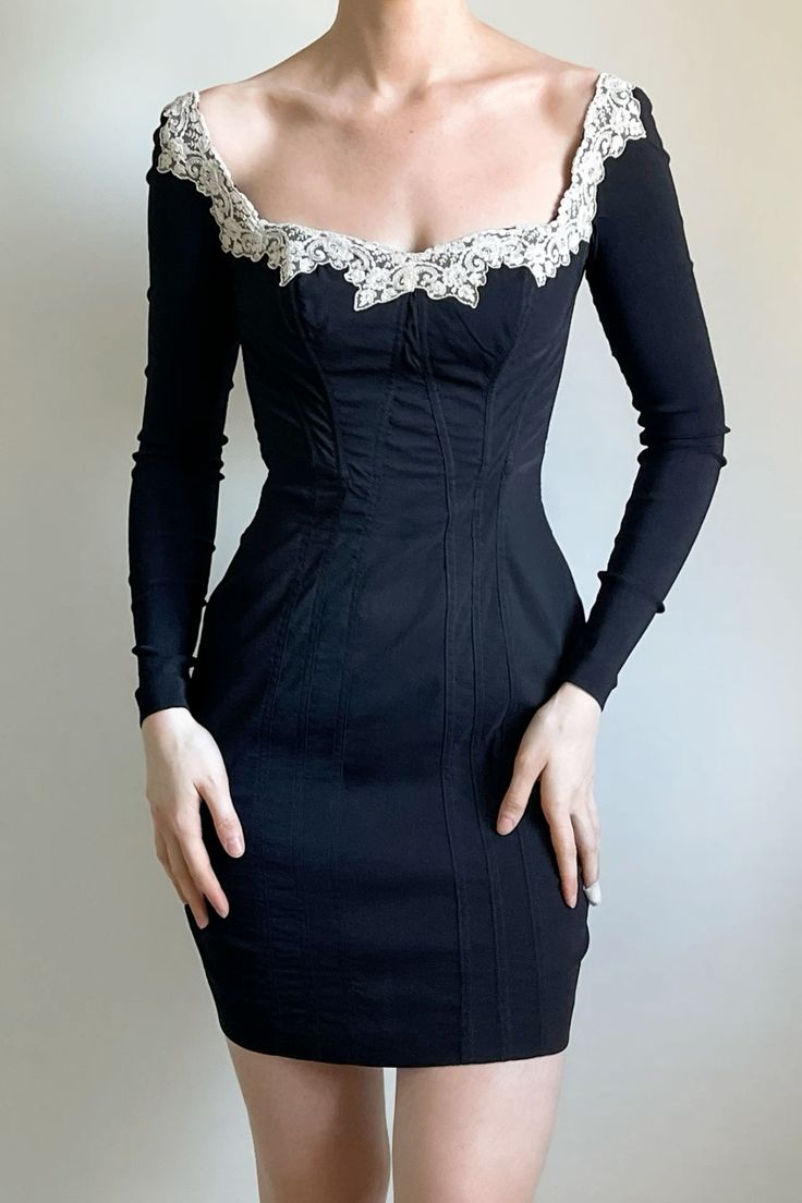 Vintage Sheath Long Sleeve White Lace Black Satin Short Homecoming Dress Cocktail Dress DP5500